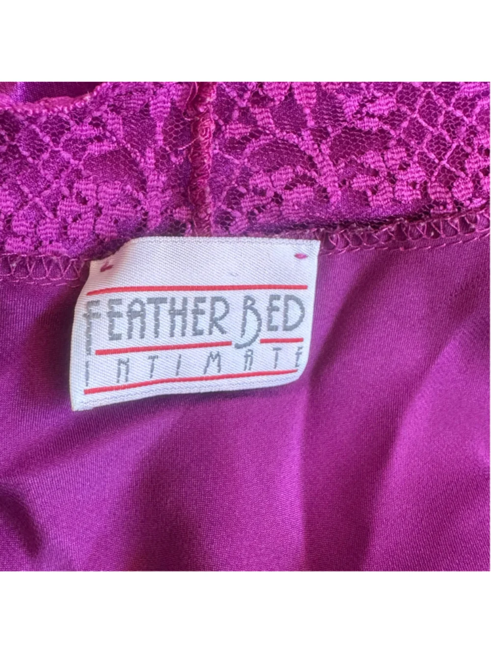 Feather Red Vintage Satin Slip Nightgown Magenta Lace Ruffle Hem Lingerie